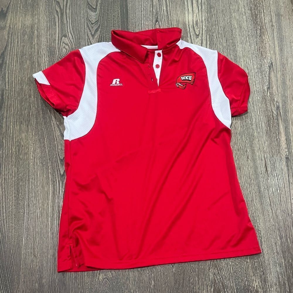 Russell Athletic Womens Dri-POWER Polo Shirt Western Kentucky Red White Size M
